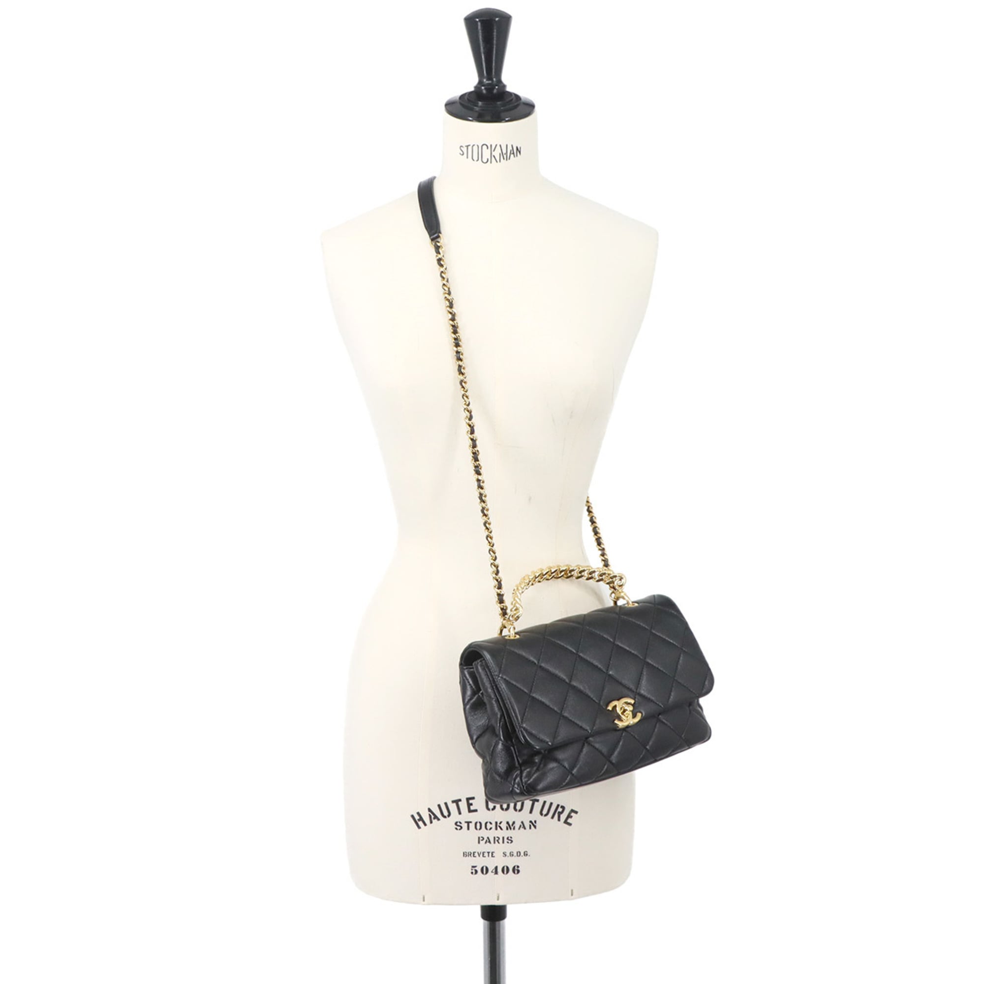 Chanel Matelasse 2-way Handbag/Shoulder Bag, Leather, Black, Gold Hardware — Like New