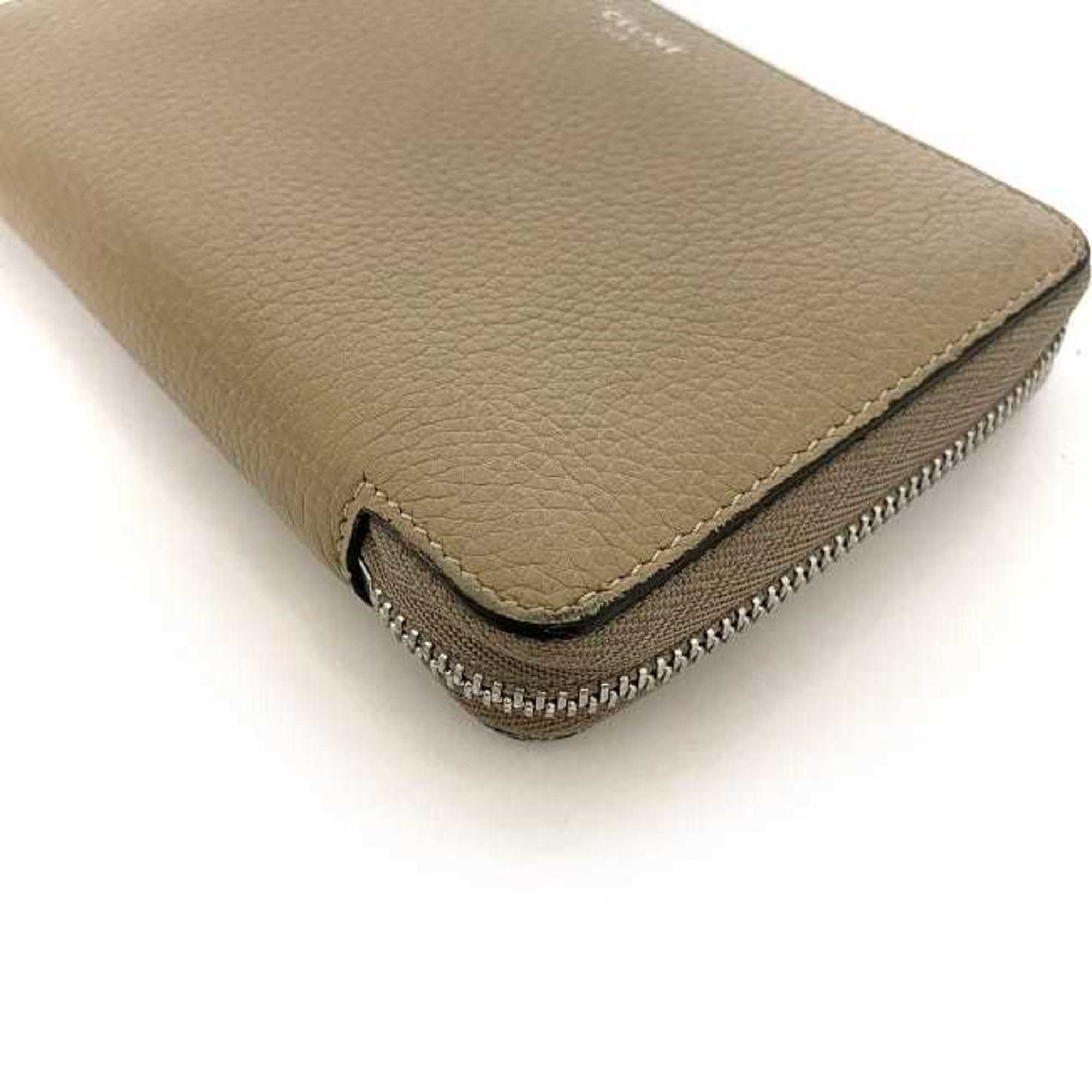 Celine Bi-fold Wallet Medium Zip Around ec-22184 Beige 104393AFE.03UN Round Leather U-PG-0188 CELINE Folding Compact Multi-function