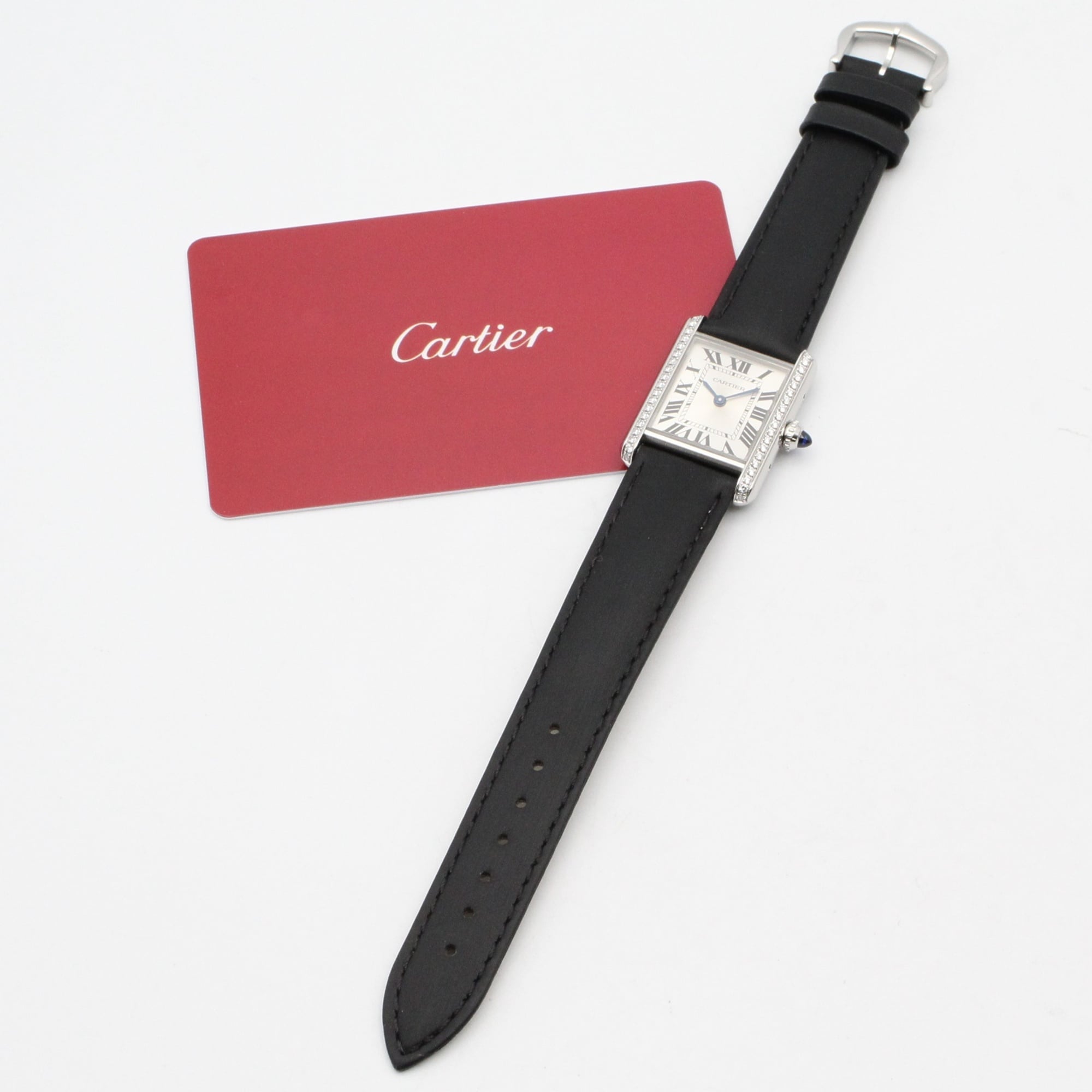 Cartier Tank Must SM Watch, Stainless Steel, Leather Strap, Diamond, Ladies, Silver Tone, W4TA0016 — Very Good