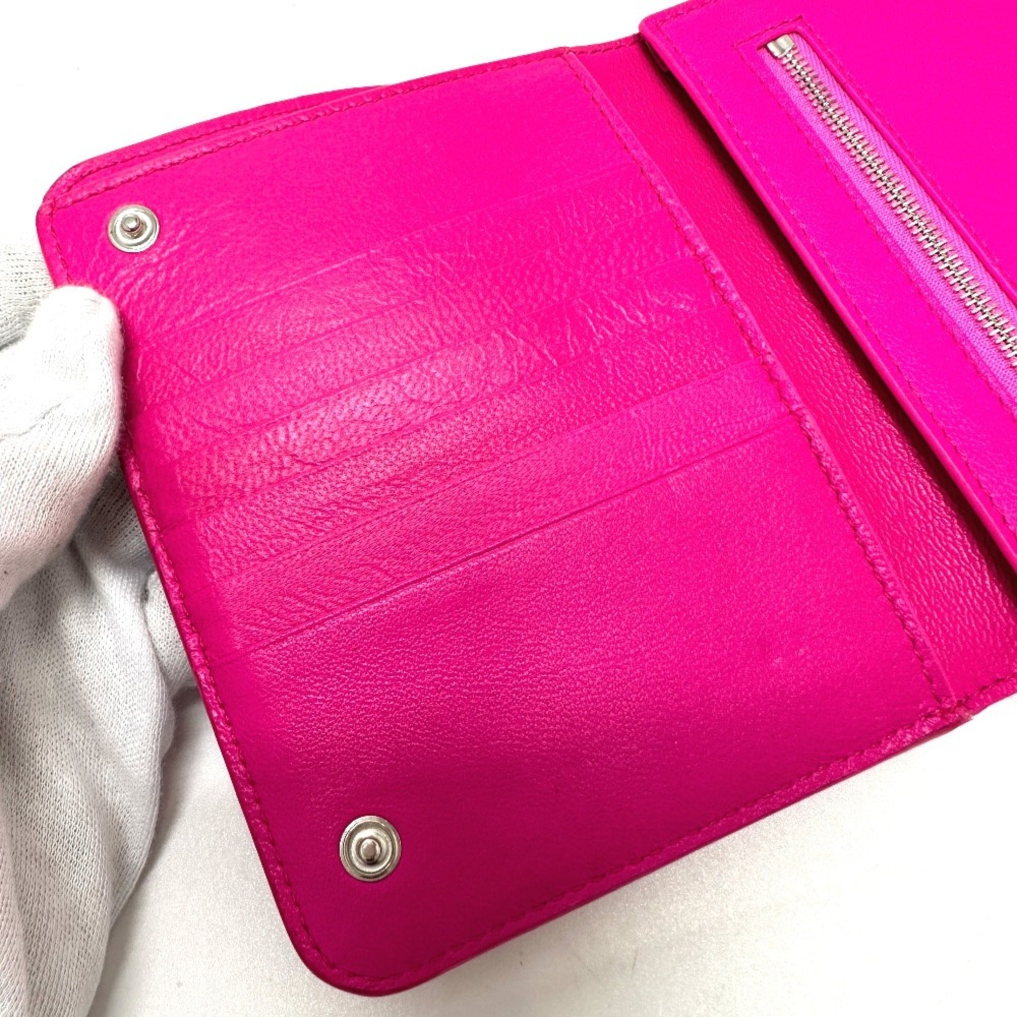 BALENCIAGA Logo Ville Medium Wallet, Bi-fold Leather, Unisex, Pink