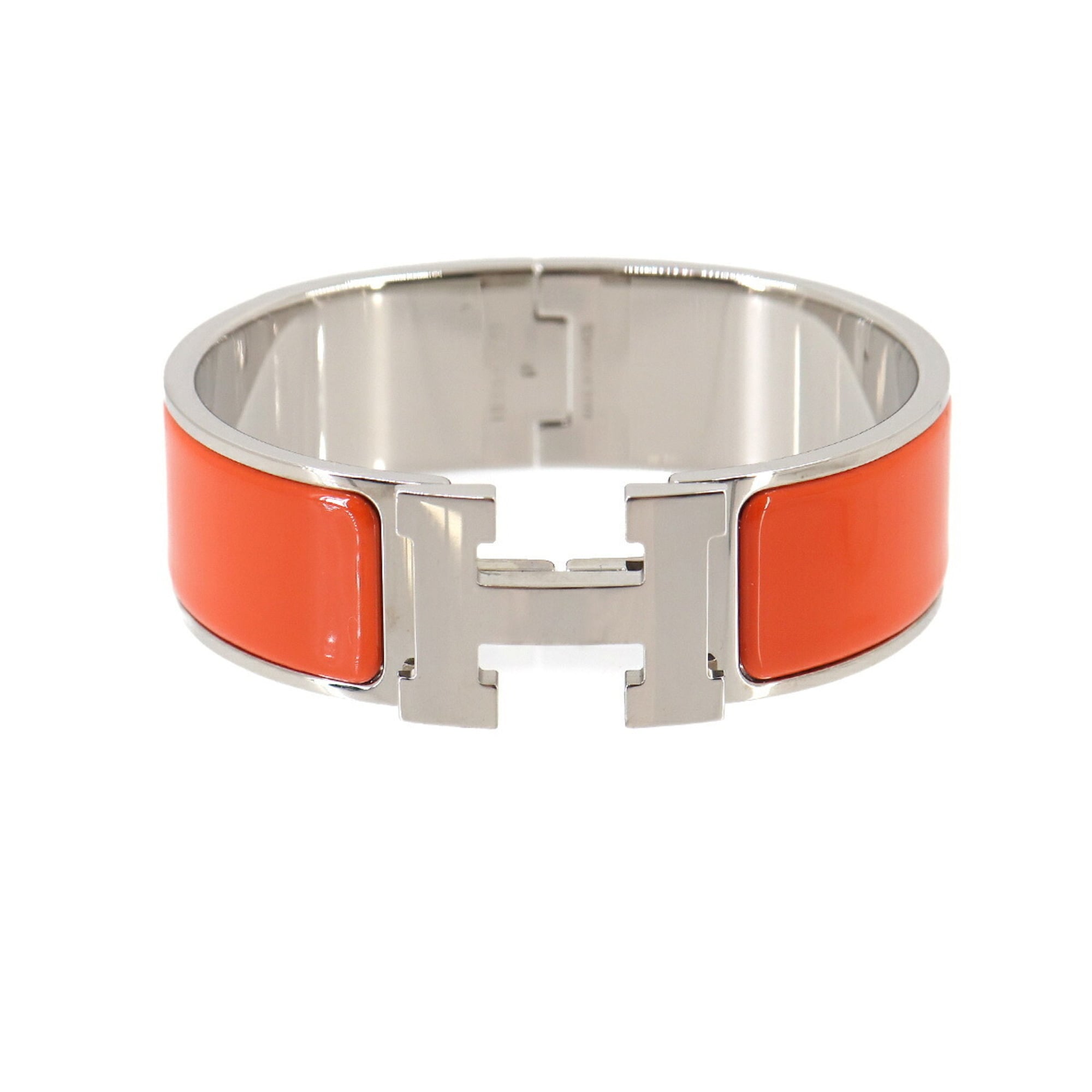 Hermes Clic Clac H Bangle, Orange, Silver Hardware — New - Store Return