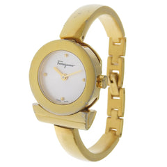 Salvatore Ferragamo Gancini Bangle Watch FQ5 Gold Plated Quartz Analog Silver Dial Women's — Good