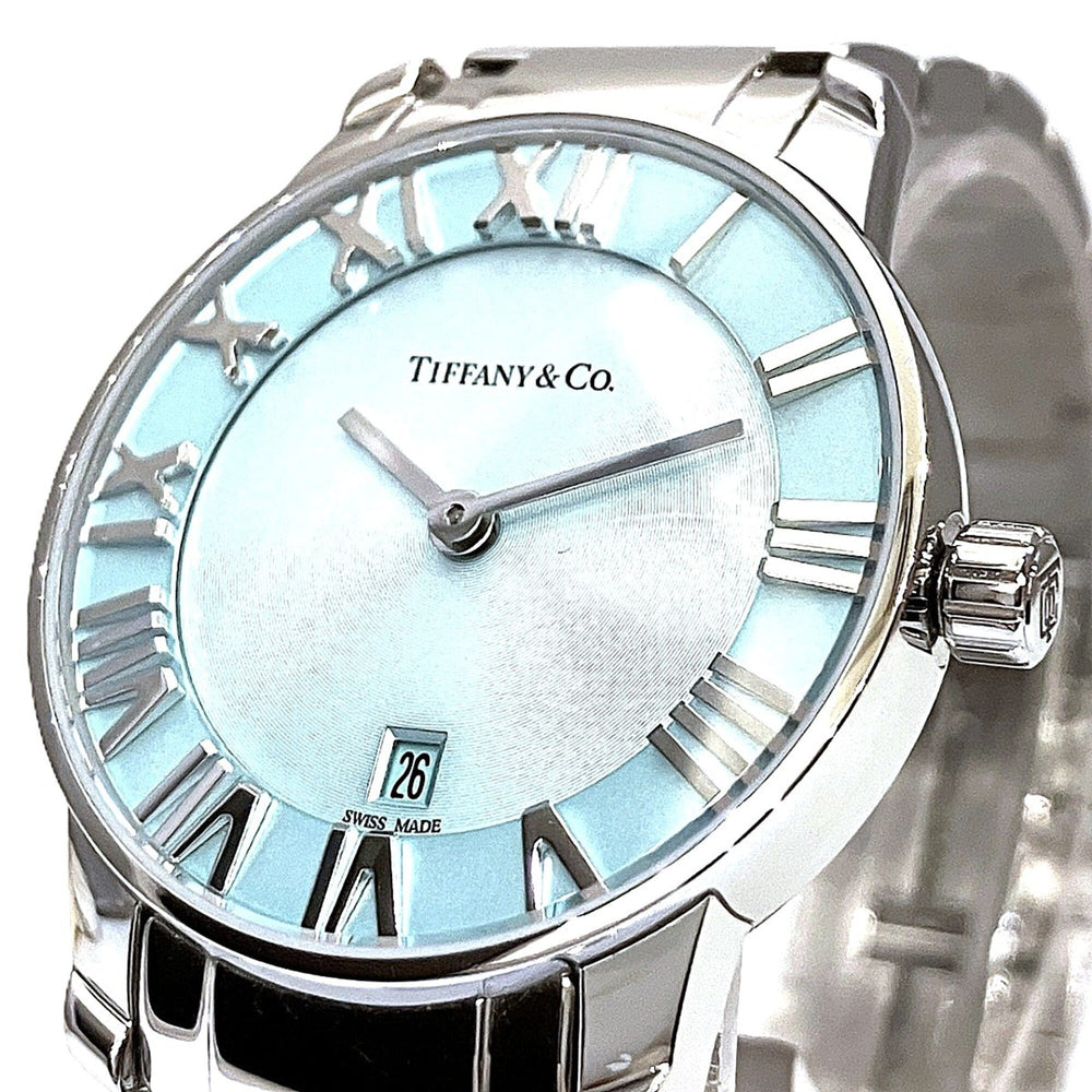 Tiffany & Co. Atlas 2-Hand Date Watch, Total Weight 58.8g, Stainless Steel, Quartz Movement, Blue Dial, 63452807 — Very Good