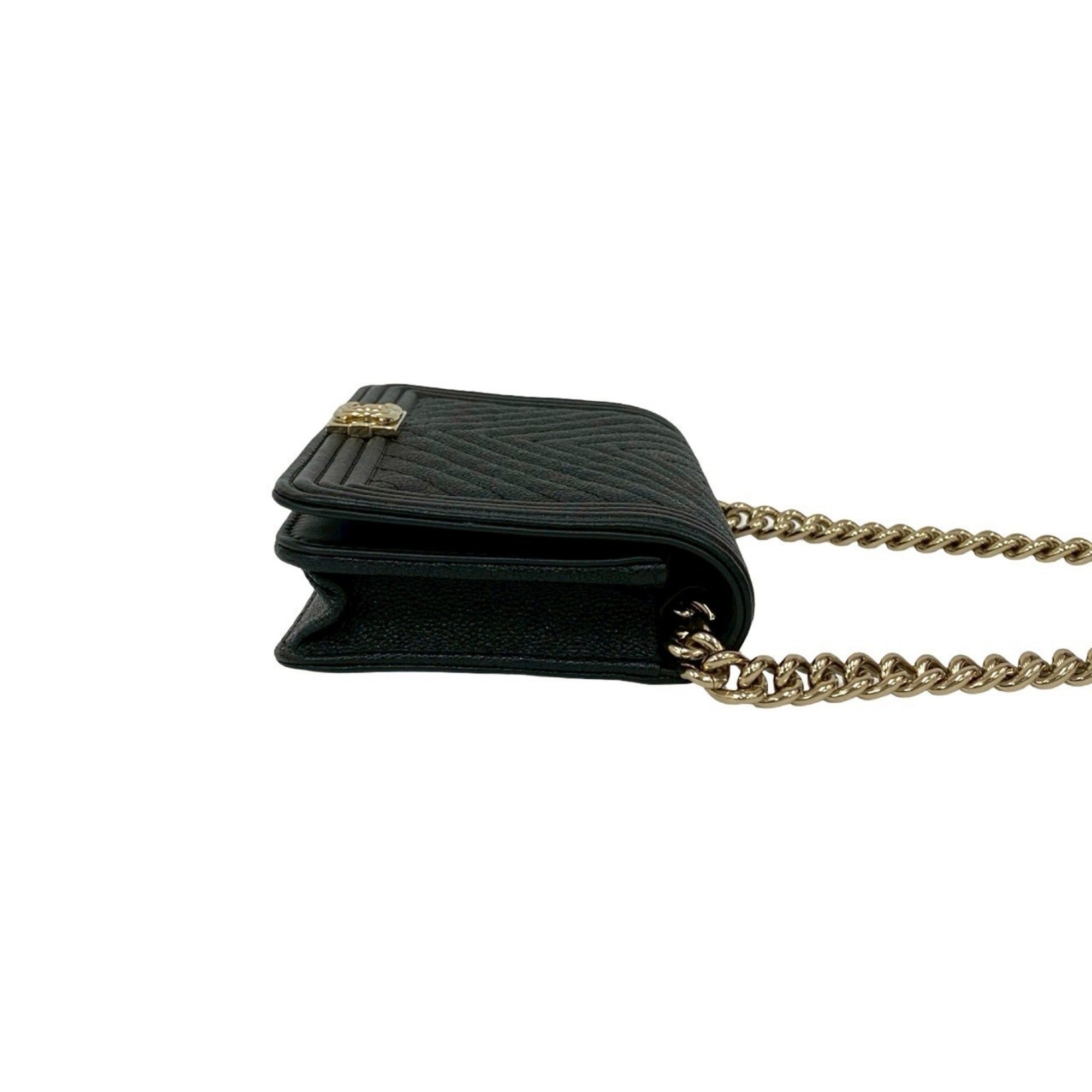 CHANEL Boy Chanel Coco Mark Caviar Skin Chain Shoulder Bag Black 81629 — Like New