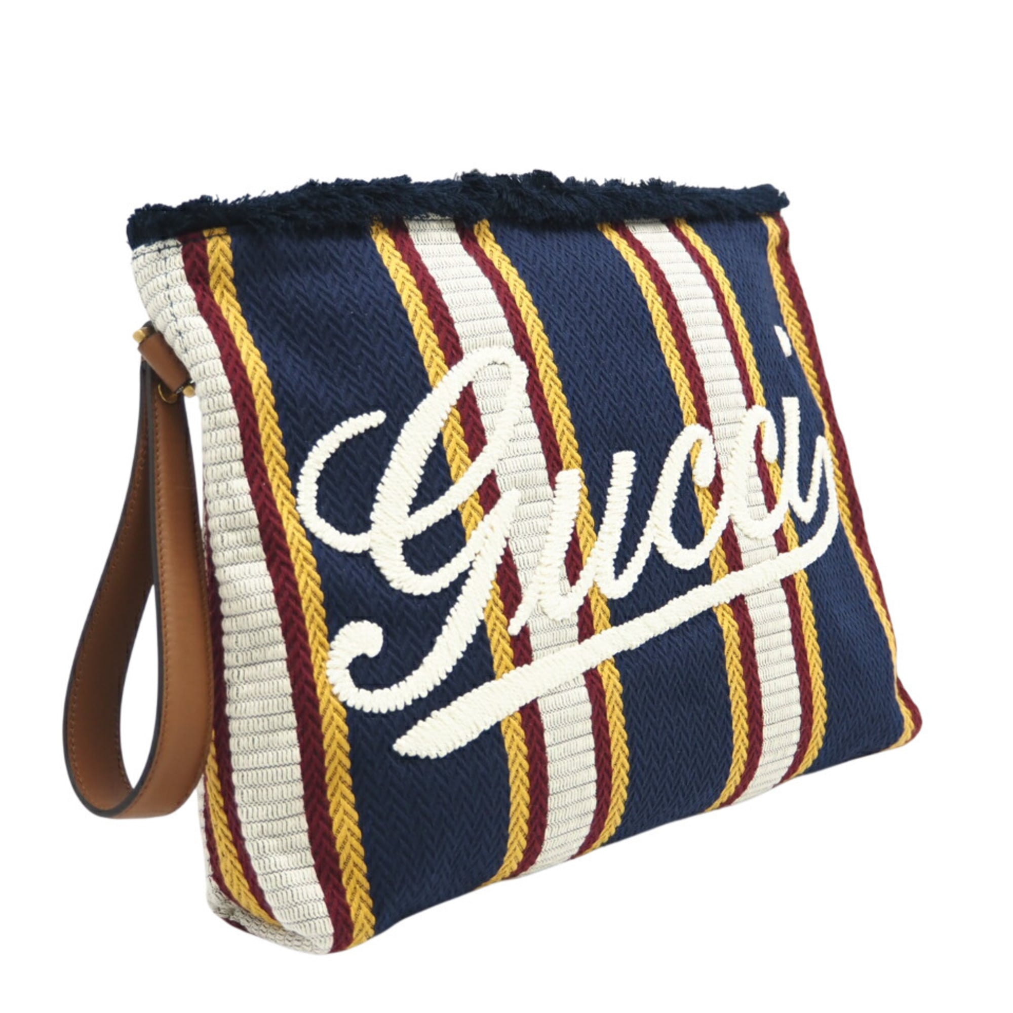 GUCCI Embroidered Canvas Large Pouch 822870 Clutch Bag Navy Multicolor Women's — Like New