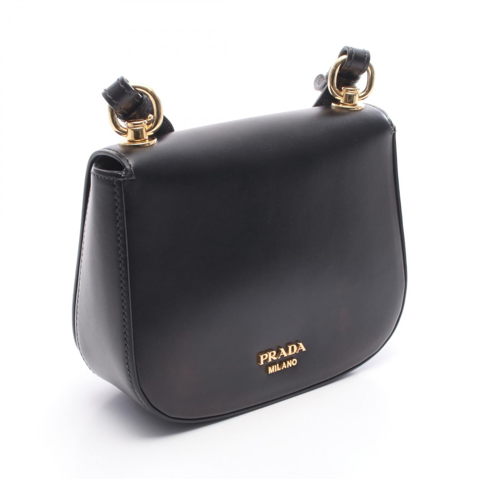 Prada Turnlock Shoulder Bag, Leather, Women's, Black