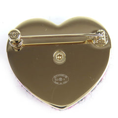 CHANEL B22K AB9496 Coco Mark Heart-Shaped Tweed Brooch, Pink, Black, Gold Hardware, with Box, Made in Italy, Women's, Very Popular, Highly Recommended ◎ — Like New