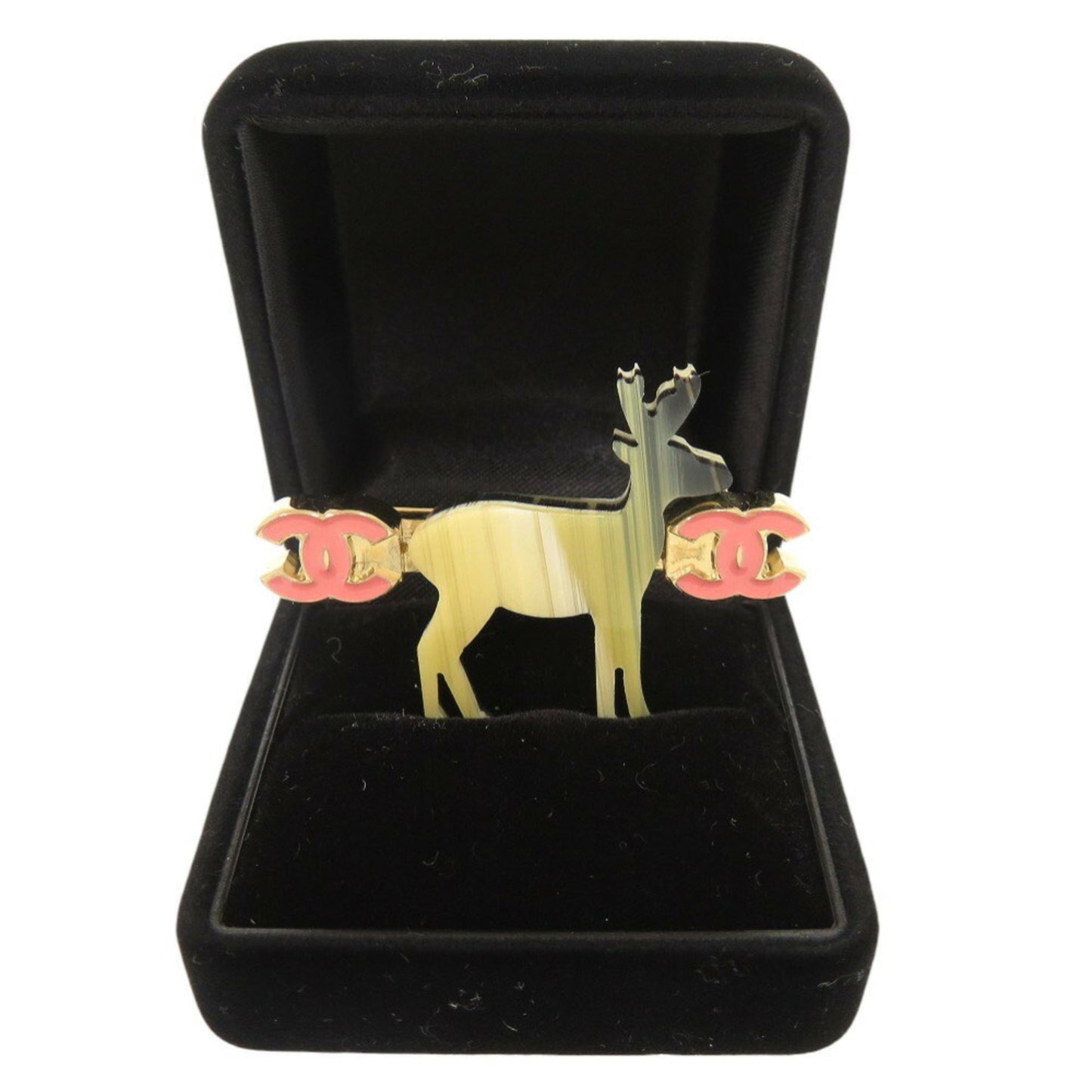 Chanel Reindeer motif Coco mark metal beige pink brooch 0476CHANEL
