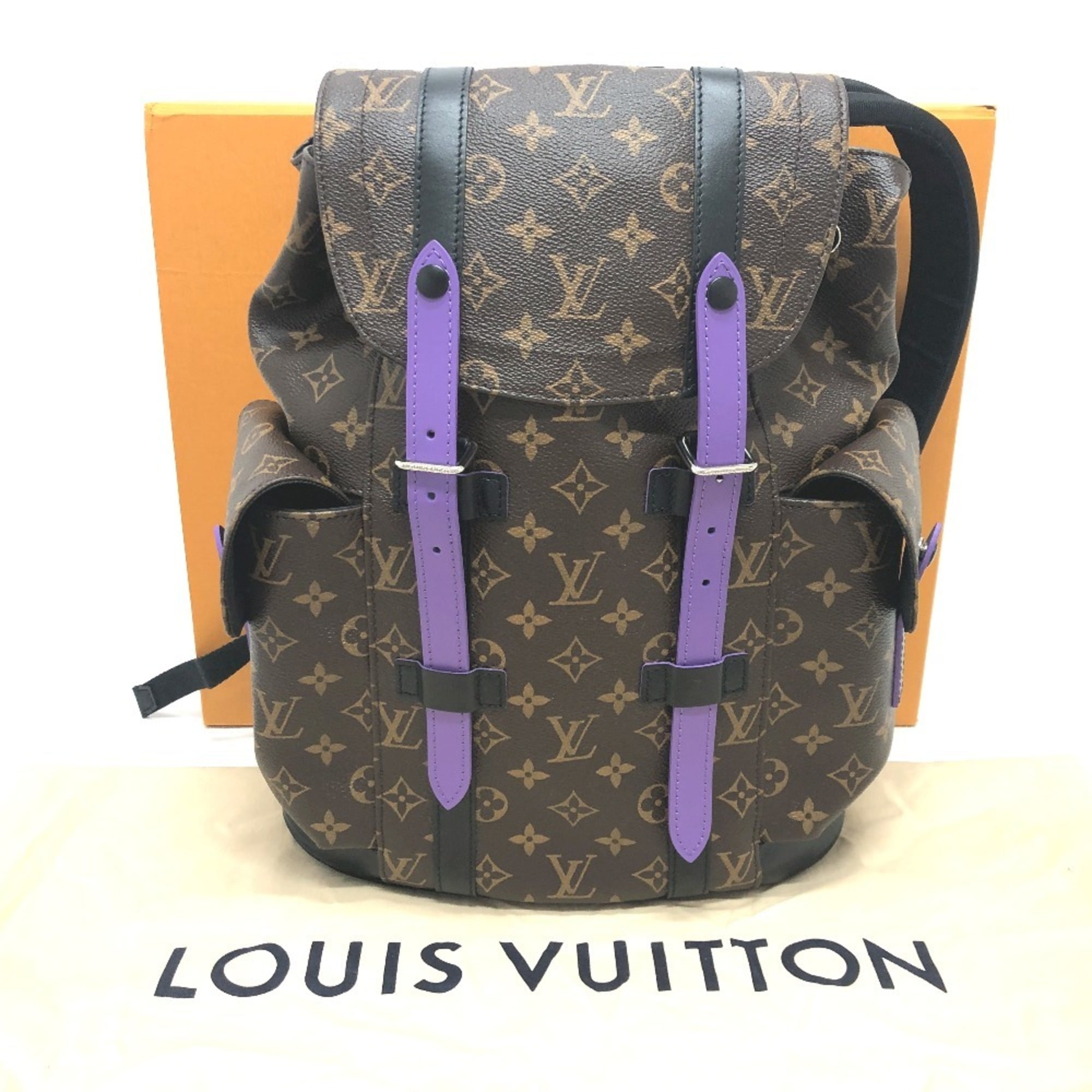 LOUIS VUITTON M46247 Monogram Macassar Christopher PM Backpack Bag Rucksack Canvas Men's Violet Purple E-240821-1 — Like New