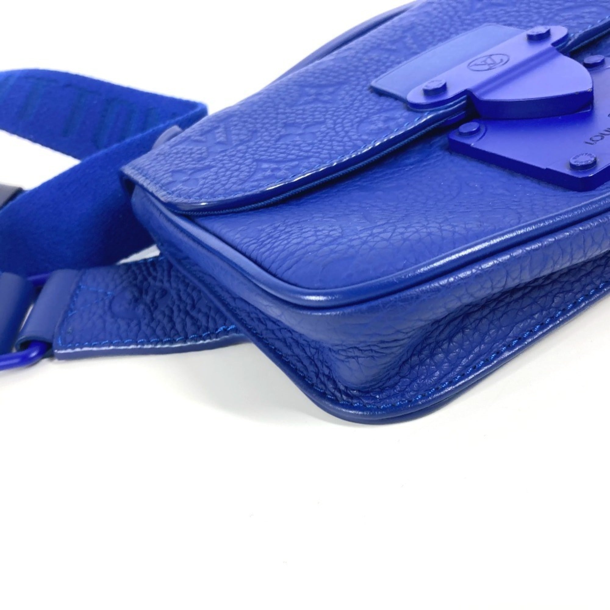 LOUIS VUITTON M58486 Monogram Taurillon S Rock Sling Bag, Belt Cross Shoulder Body Leather, Men's, Women's, Blue — Like New