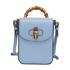 Gucci Bamboo 702106 Women's Leather Backpack,Handbag,Shoulder Bag Blue — Like New