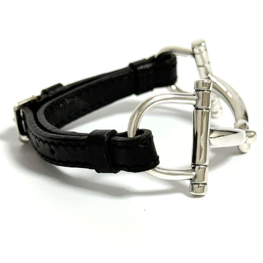 Hermes Horsebit Bracelet, Silver, Leather, Black, 16cm — Like New