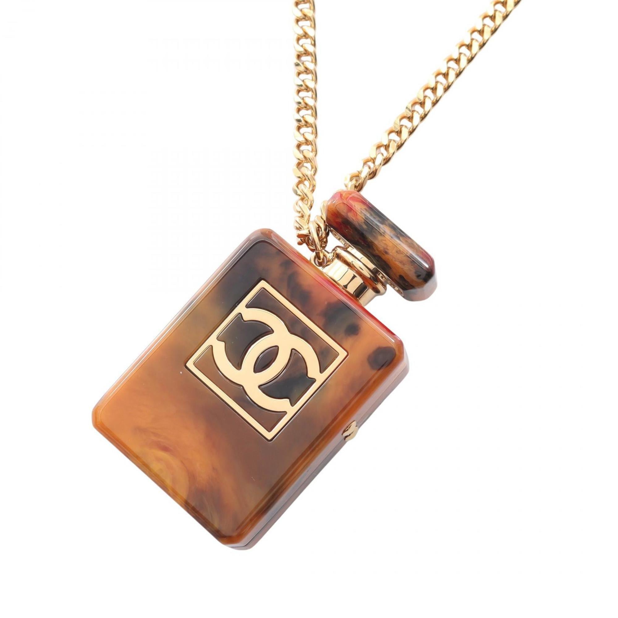 Chanel Coco Mark Perfume Bottle Motif Necklace, Gold-Plated Plastic, Women's, Brown and Gold