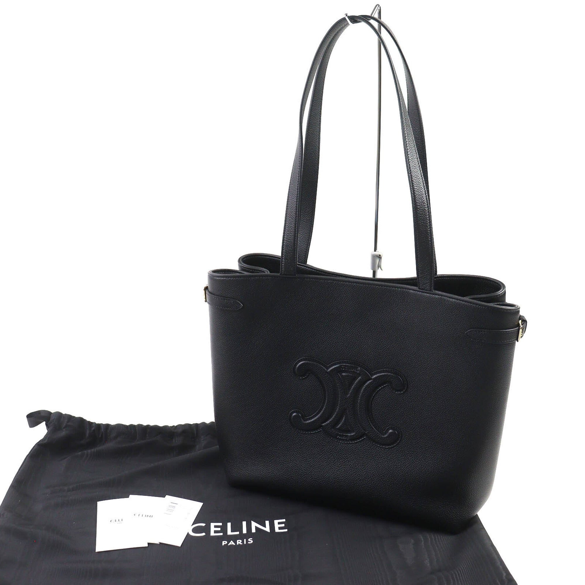 CELINE 11685 Cabas Anais Triomphe Medium Leather Tote Bag (Can be carried on the shoulder) Black, Made in Italy, Women's — Like New