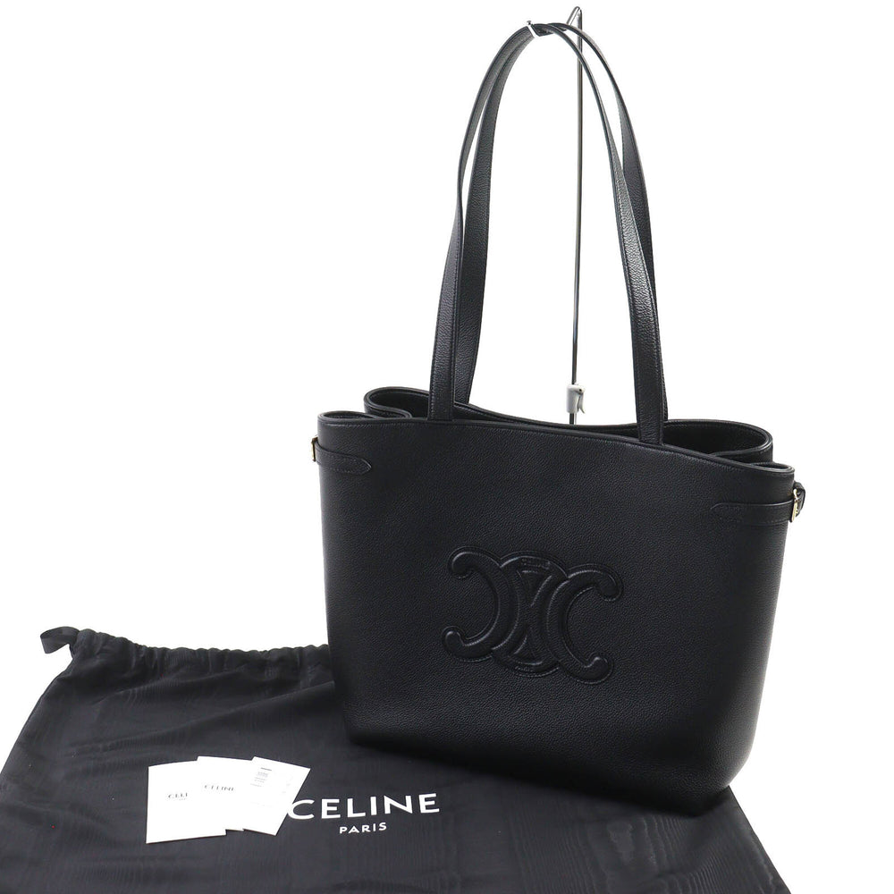 CELINE 11685 Cabas Anais Triomphe Medium Leather Tote Bag (Can be carried on the shoulder) Black, Made in Italy, Women's — Like New
