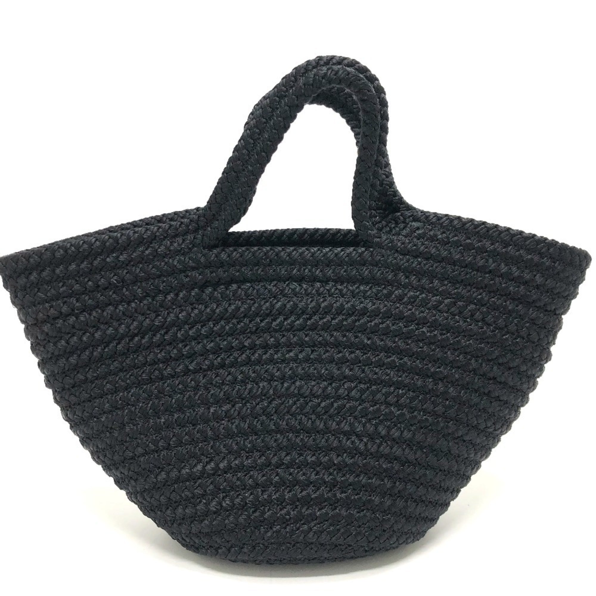 BALENCIAGA 695612 Logo Ibiza Basket Bag Small with Strap Black Cord Tote Summer Handbag Nylon Lambskin Women's — Like New