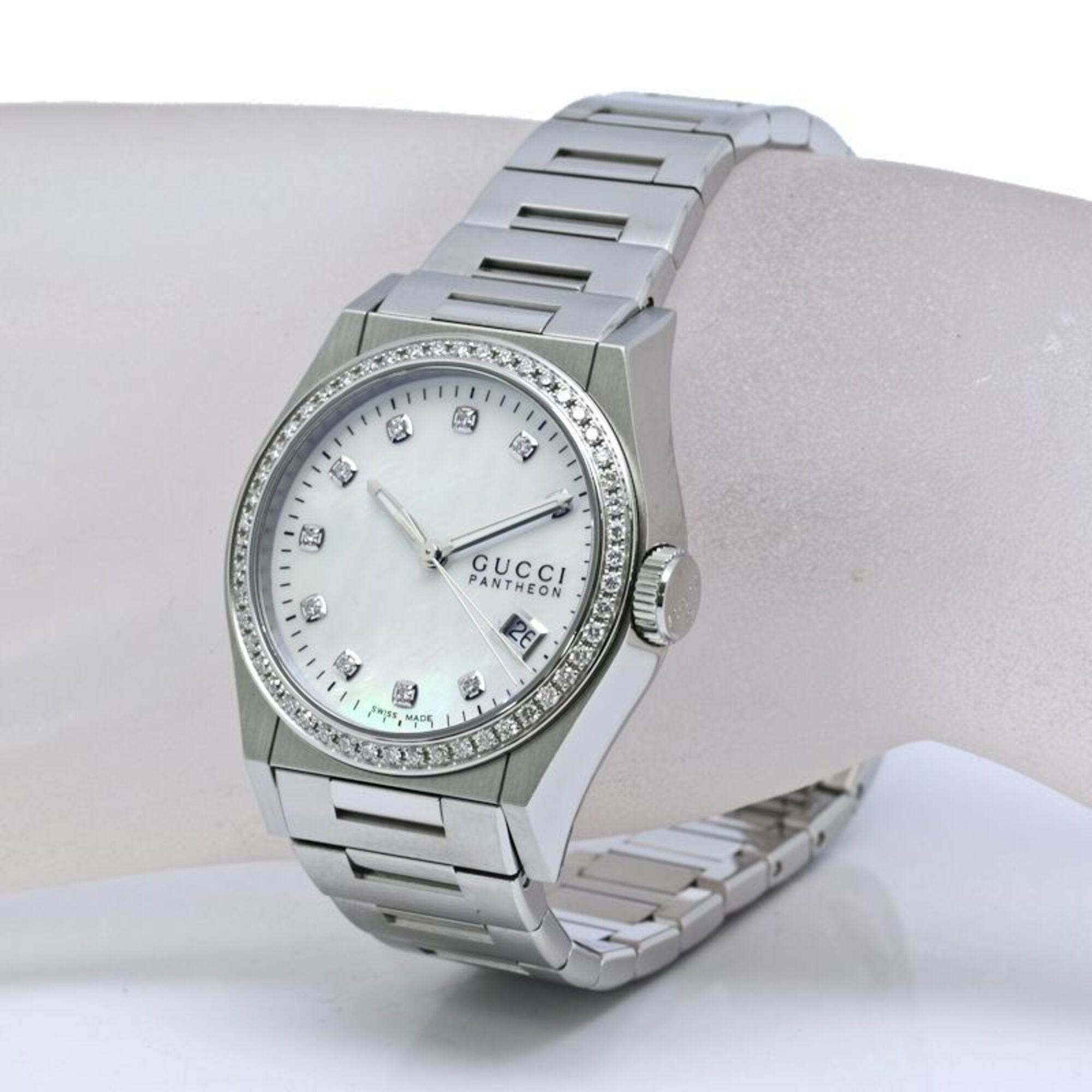 GUCCI Pantheon Bezel Diamond 10P Watch YA115404 115.4 Boys' Stainless Steel 40561 — Good