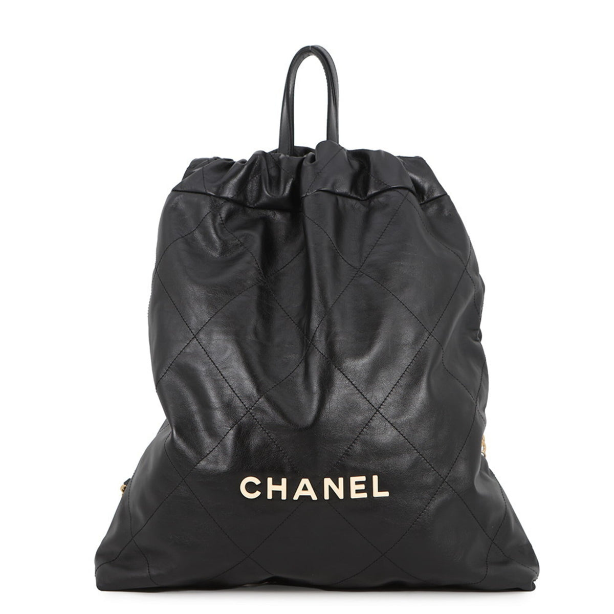 Chanel Backpack, 22 Large, Shiny Calf Leather AS3313, CHANEL Handbag, Black, Women's — Like New