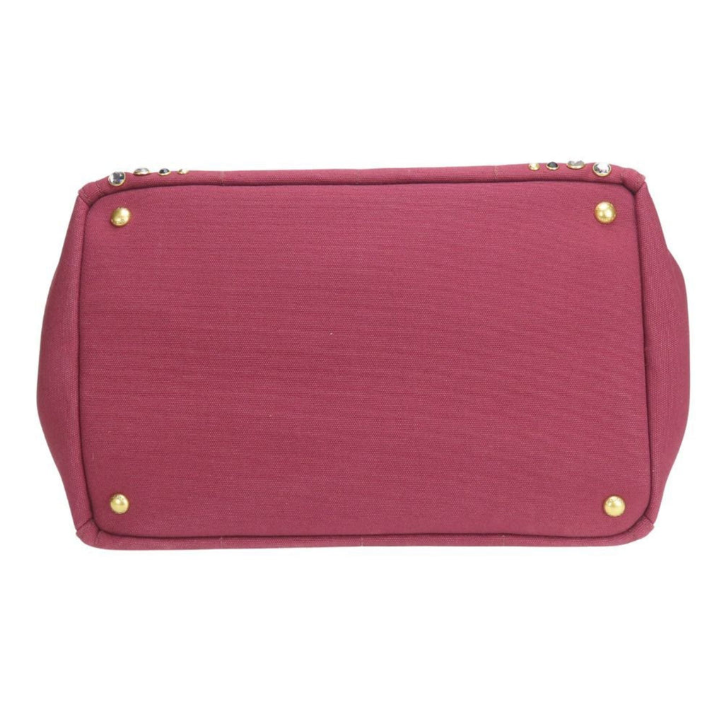 Prada Tote Bag Canapa B2642O Studded Canvas Amaranth Wine Red Shoulder Beads Women's PRADA