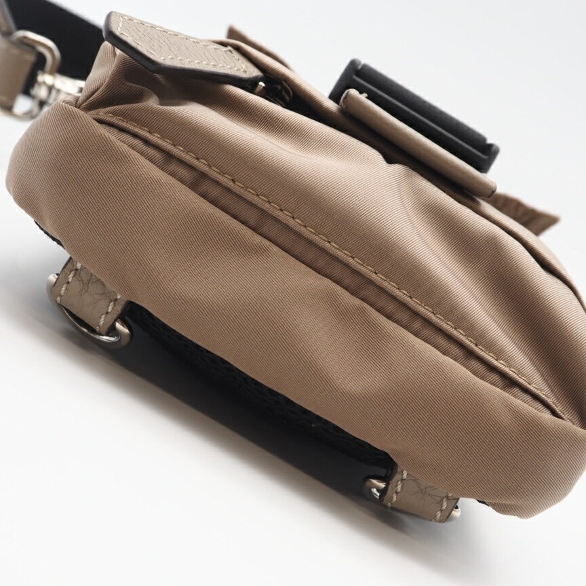 FENDI Zucca Fendines Nylon Shoulder Bag 7VZ068, 2-way shoulder bag, beige, for women — Like New
