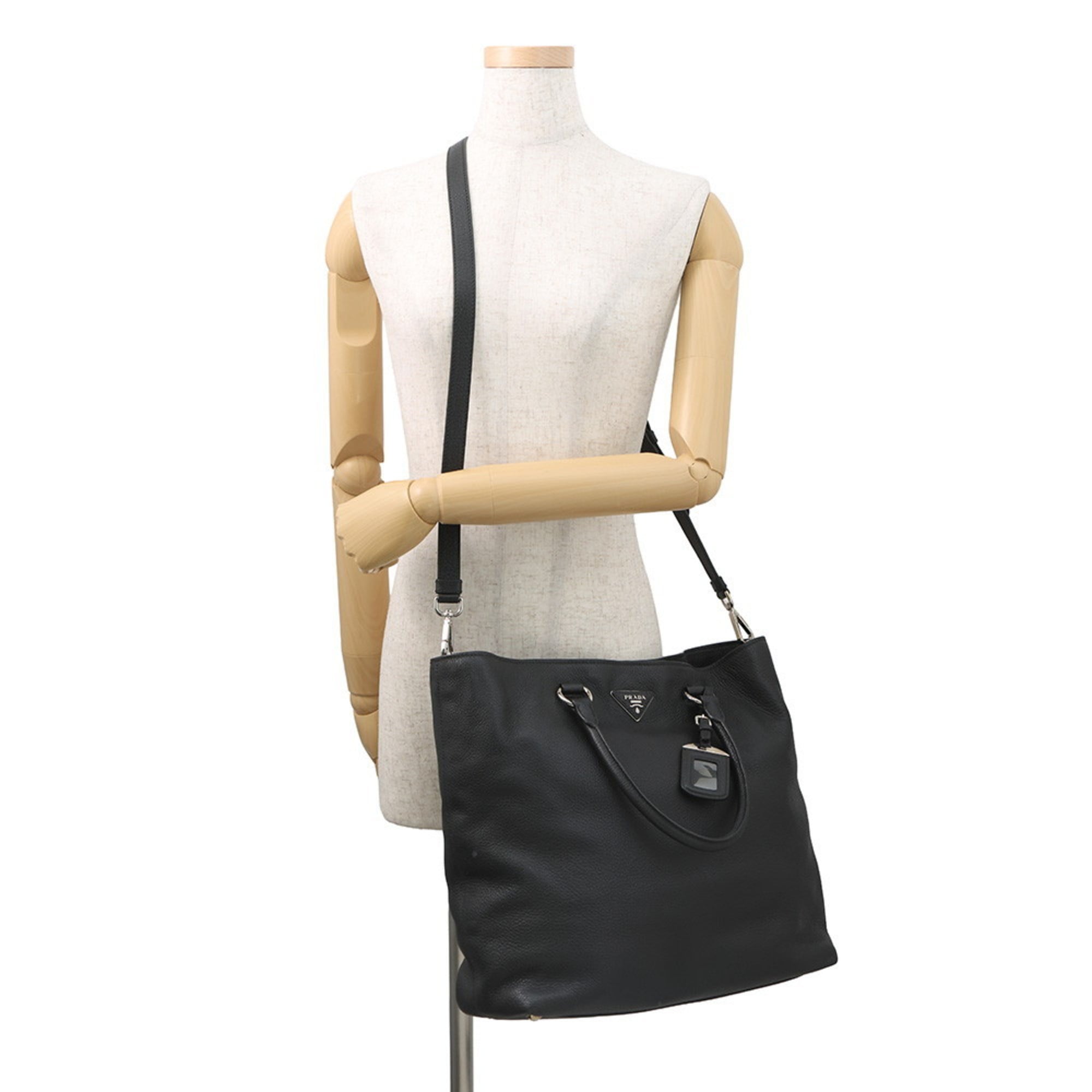 Prada Vitello Dino Leather Tote Bag 1BG006 PRADA Black 2-Way