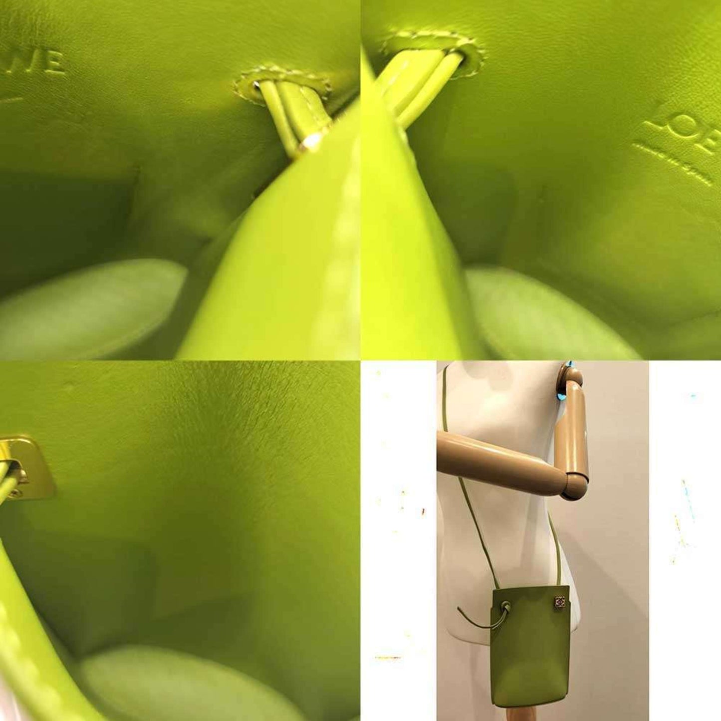 LOEWE Dice Pocket Shoulder Bag in Green Leather. Also suitable as a smartphone shoulder bag.