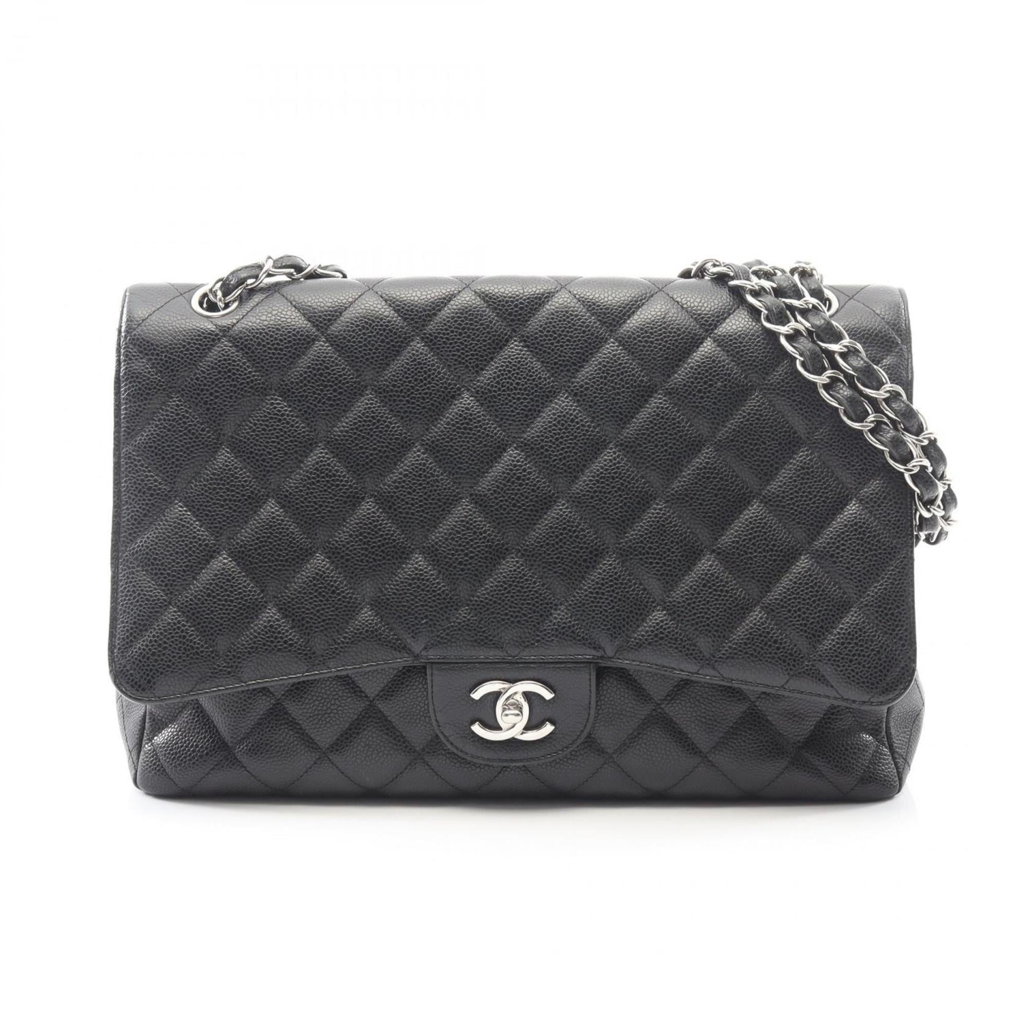 CHANEL Deca Matelasse Single Flap Shoulder Bag/Handbag in Grained Calfskin Leather, Black