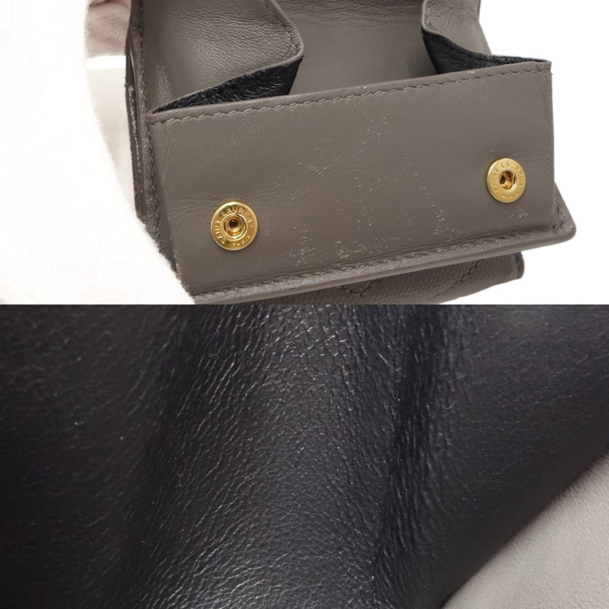 SAINT LAURENT Origami Tiny Wallet Cassandra Matelasse 668274 Trifold Calf Greige 180280