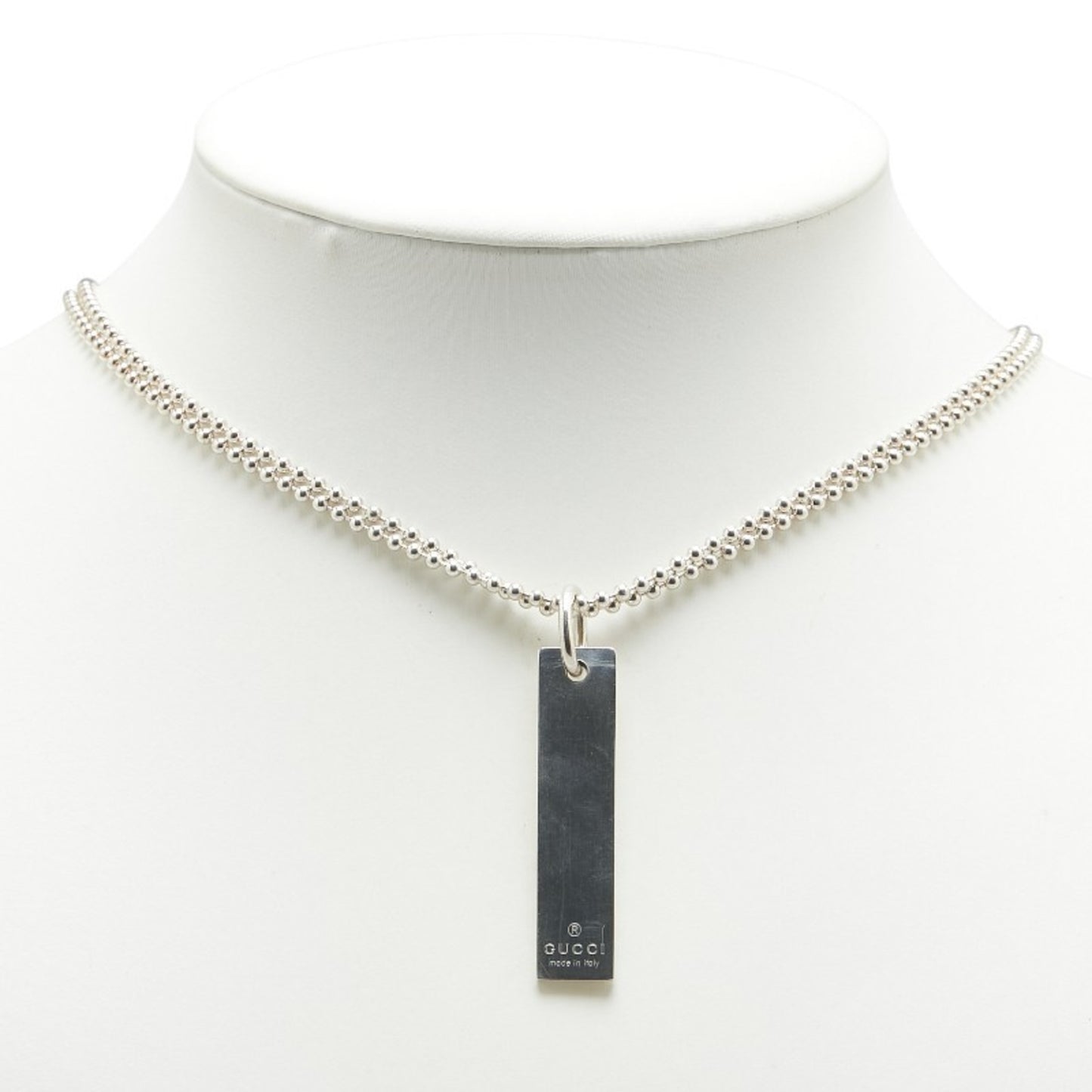 Gucci logo plate double ball chain necklace in SV925 silver for women.