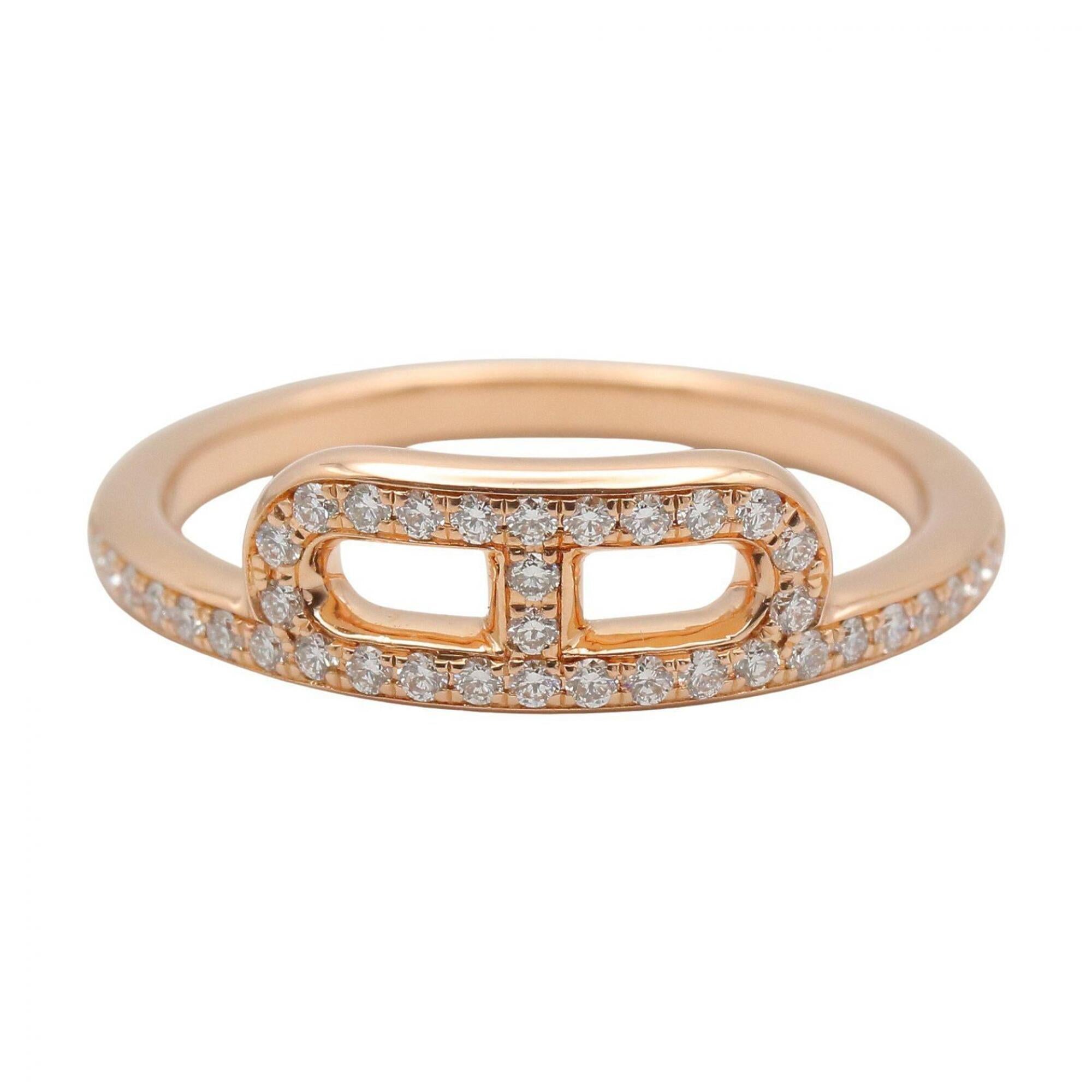 Hermes Link d'Hermès Diamond Ring, 18K Pink Gold (PG), Clear/Gold Tone, Women's H121673B — Like New