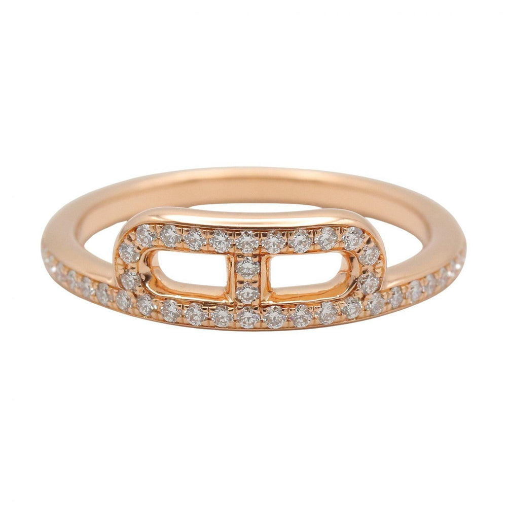 Hermes Link d'Hermès Diamond Ring, 18K Pink Gold (PG), Clear/Gold Tone, Women's H121673B — Like New