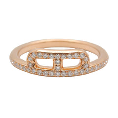Hermes Link d'Hermès Diamond Ring, 18K Pink Gold (PG), Clear/Gold Tone, Women's H121673B — Like New