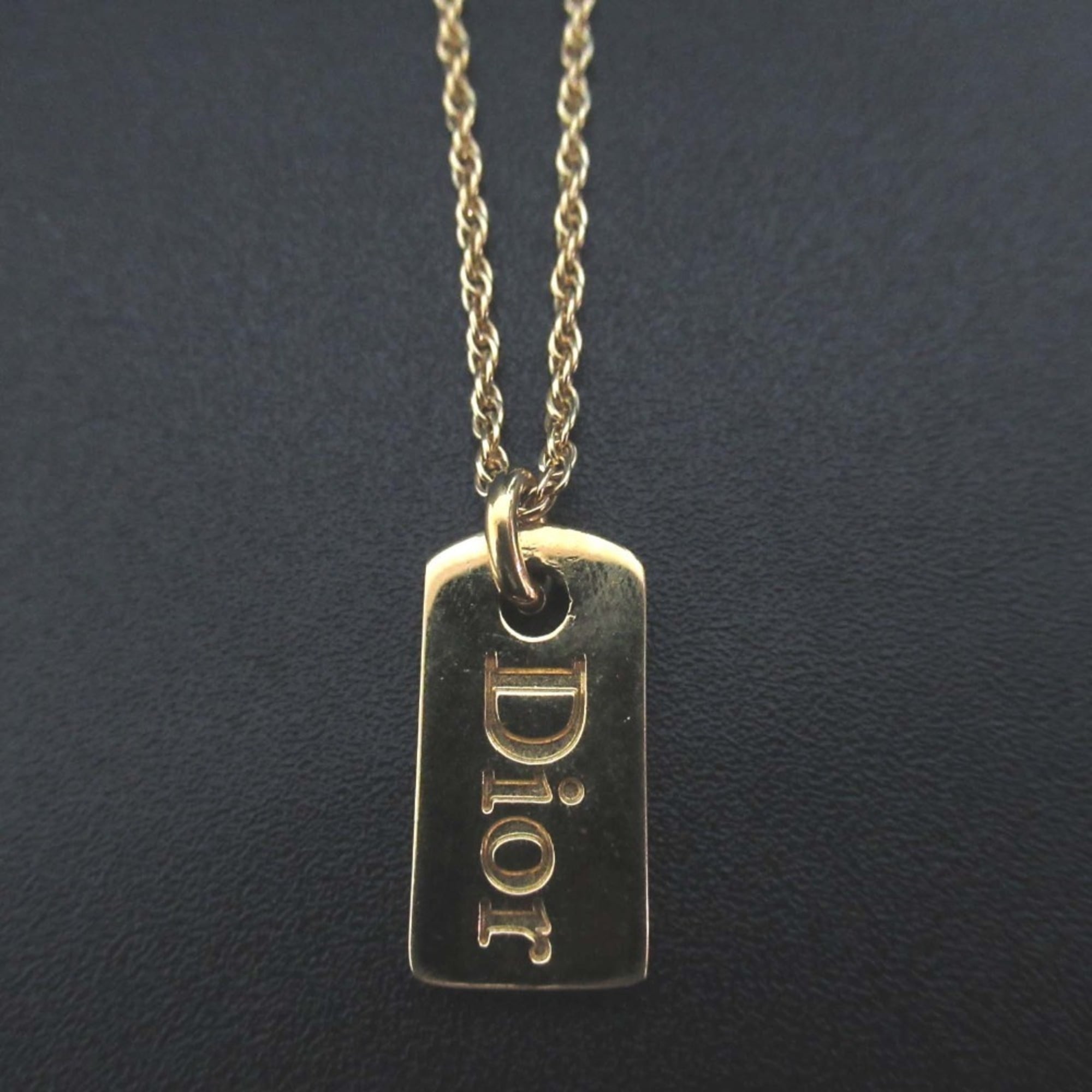 Vintage Christian Dior Dog Tag Logo Necklace Pendant in Gold, GP, for Women