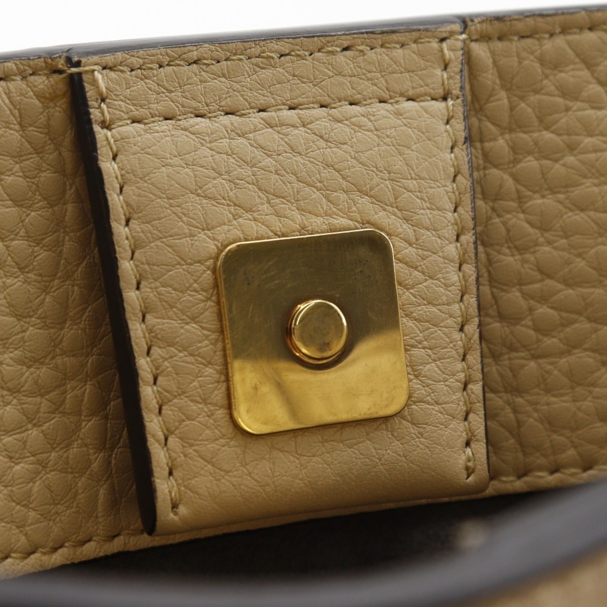 Fendi FF Tote Small Handbag 2-Way Shoulder Bag 8BH367 Calfskin Beige 2-way A5 Magnetic Closure Women's — Like New