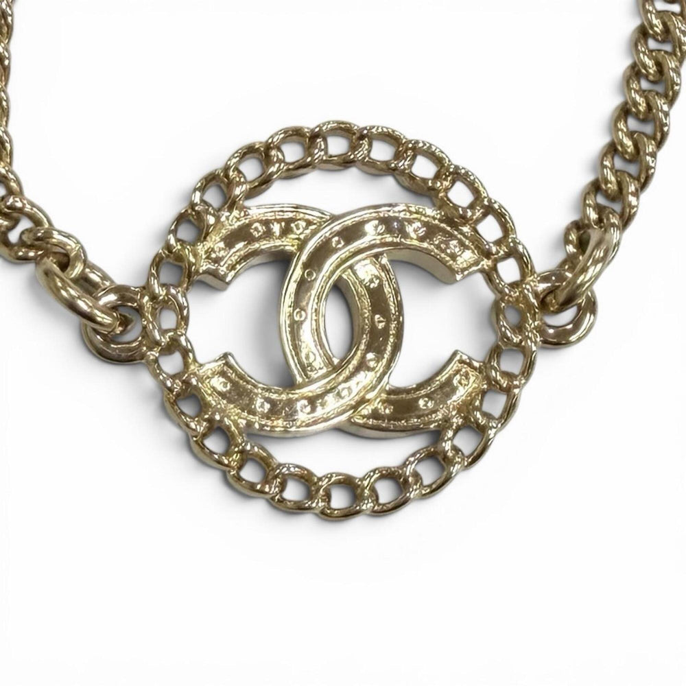 CHANEL A25B ABG297 Rhinestone Coco Mark Bracelet, Gold, Made in France, Women's, with Box and Dust Bag — Like New