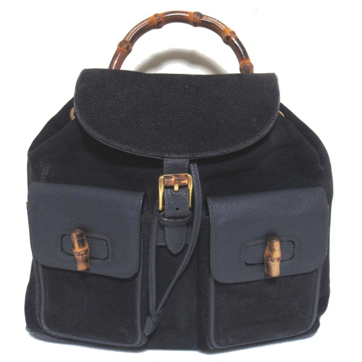 GUCCI Bamboo Line Suede and Leather Backpack, Navy, Women's