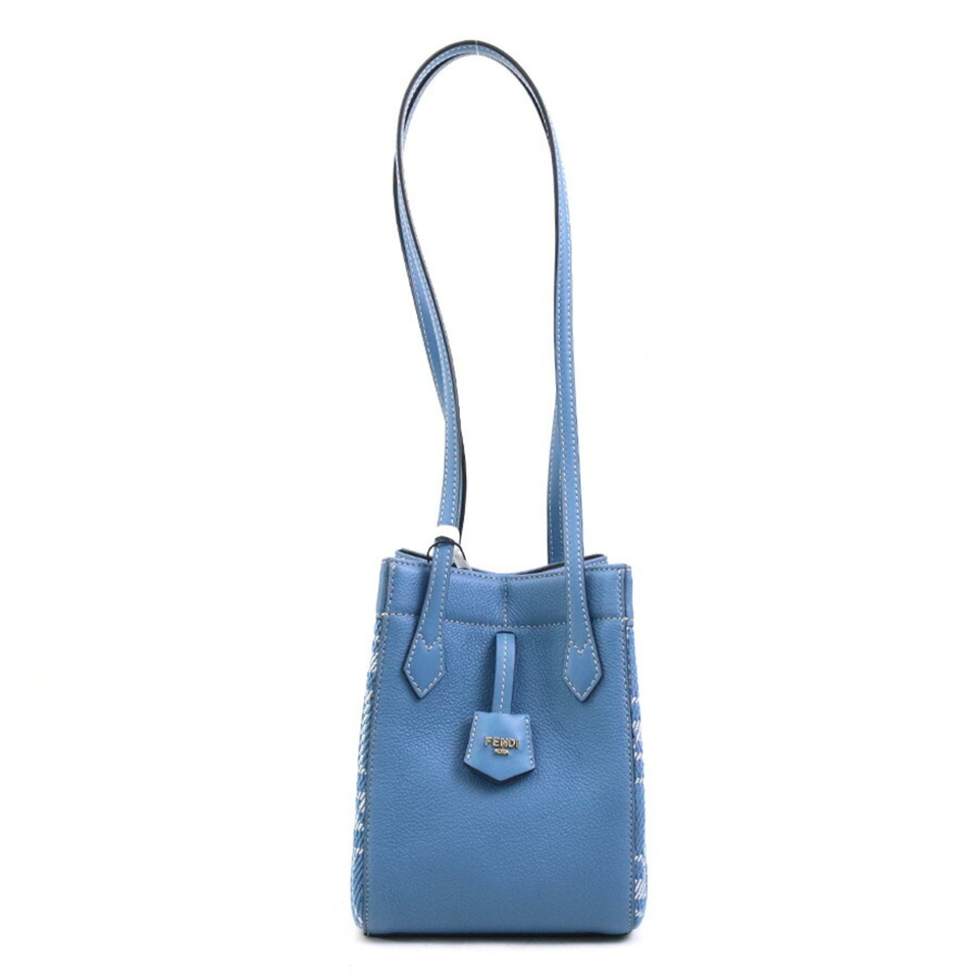 Fendi Zucca Origami Canvas/Leather Shoulder Bag, Blue, Women's, 8BS083 AUQ7 90220a