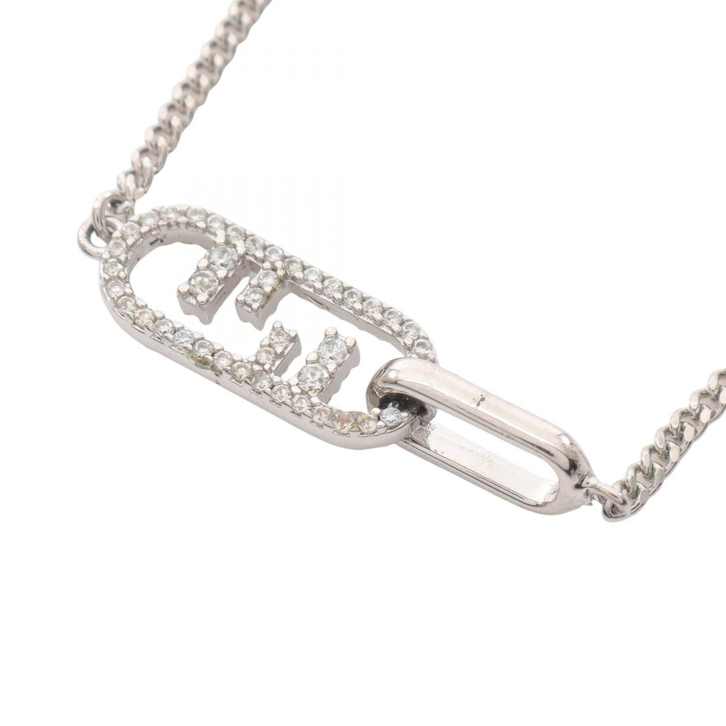 Fendi Orlocke Necklace in Stainless Steel with Rhinestones, Silver and Clear