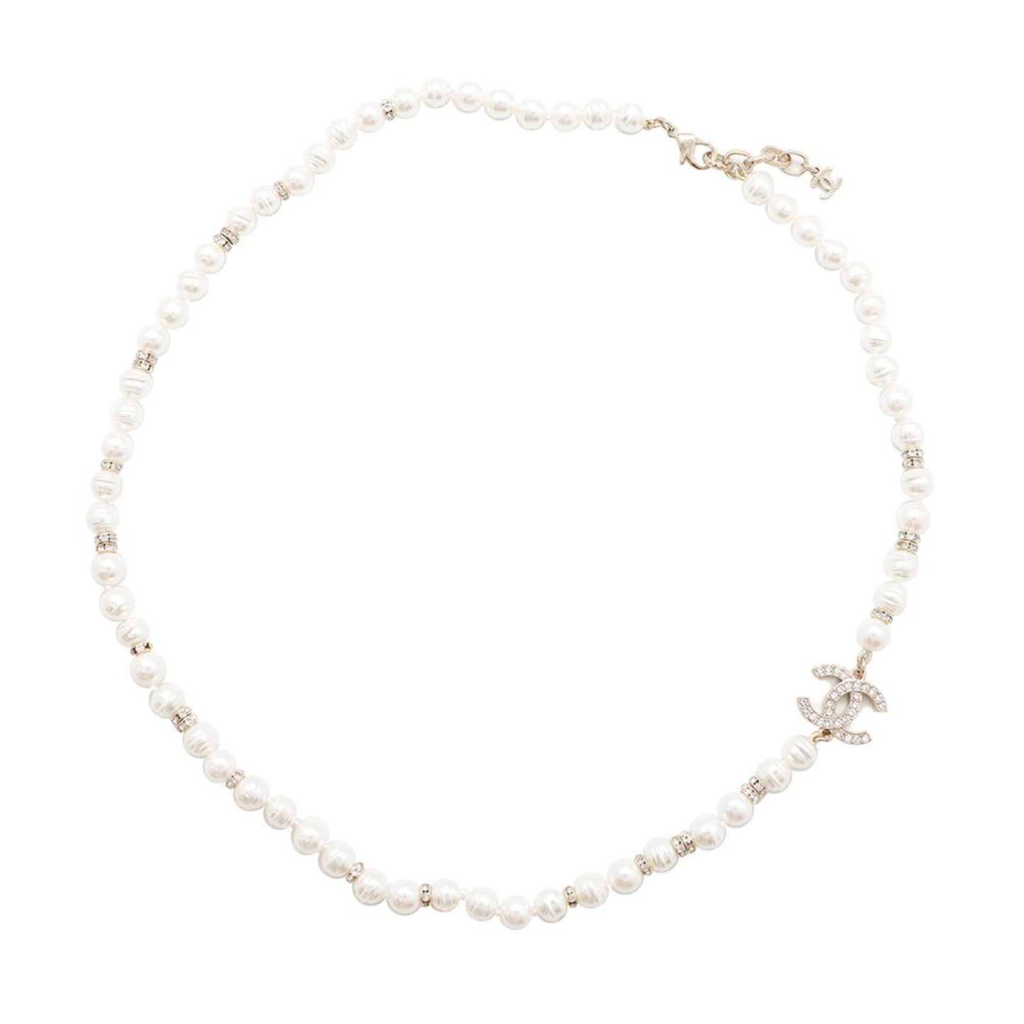 Chanel Necklace Coco Mark Fake Pearl Rhinestone B23 S CHANEL