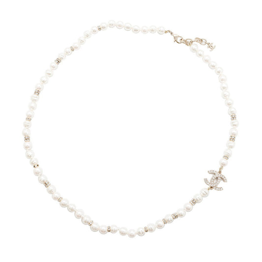 Chanel Necklace Coco Mark Fake Pearl Rhinestone B23 S CHANEL