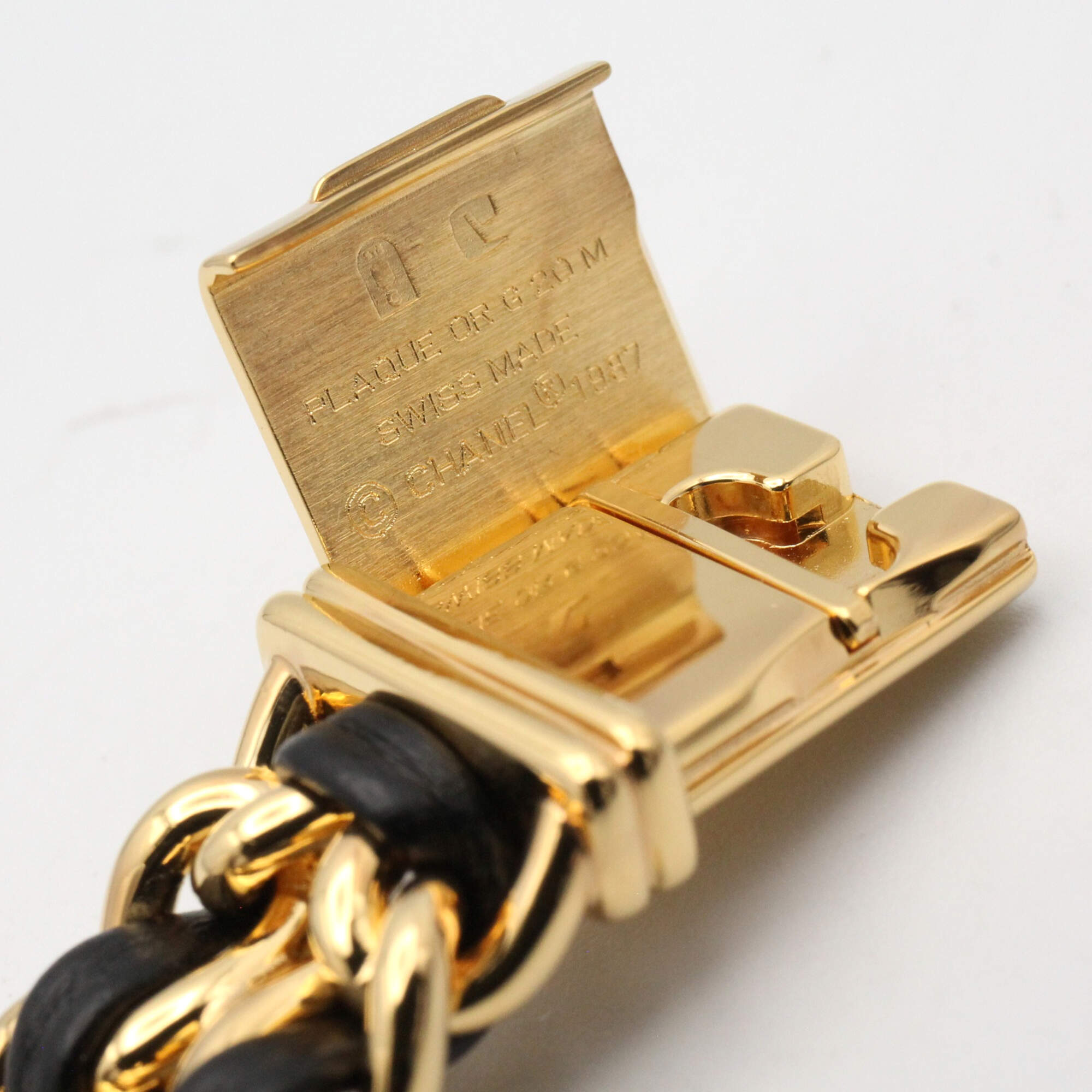 Chanel CHANEL Première M Wristwatch, Gold Plated (GP), Leather Strap, Women's, Black, H0001 — Very Good