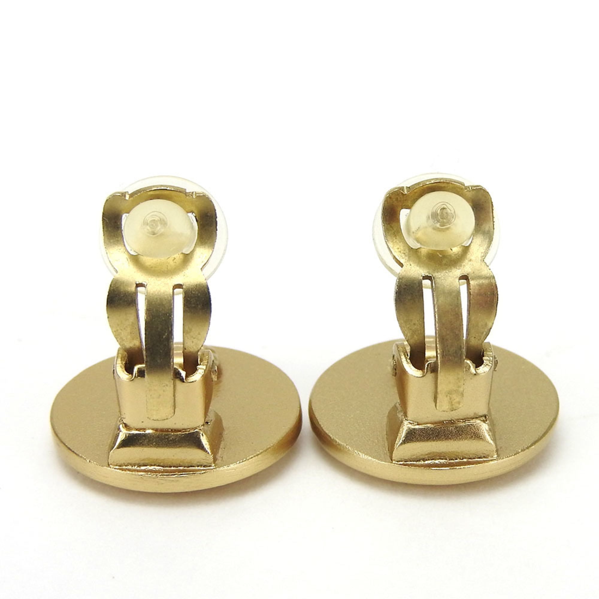 CHANEL Earrings Coco Mark Gold Plated GP 00A Red Rhinestone Accessories Women's red