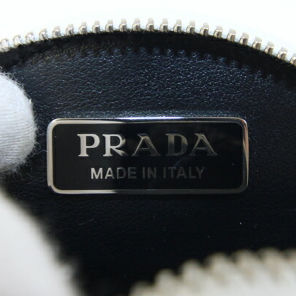 Prada Mini Pouch Wallet/Coin Case 1TL431 White Leather Coin Purse Accessory Bag Charm Round Keychain Triangle Plate PRADA | Handbag Attachment Carabiner — Like New