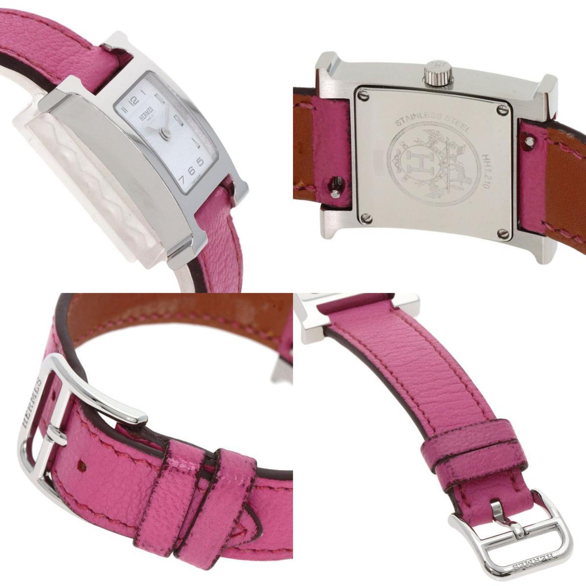 Hermes HH1.210 H Watch Stainless Steel Leather Ladies HERMES — Very Good