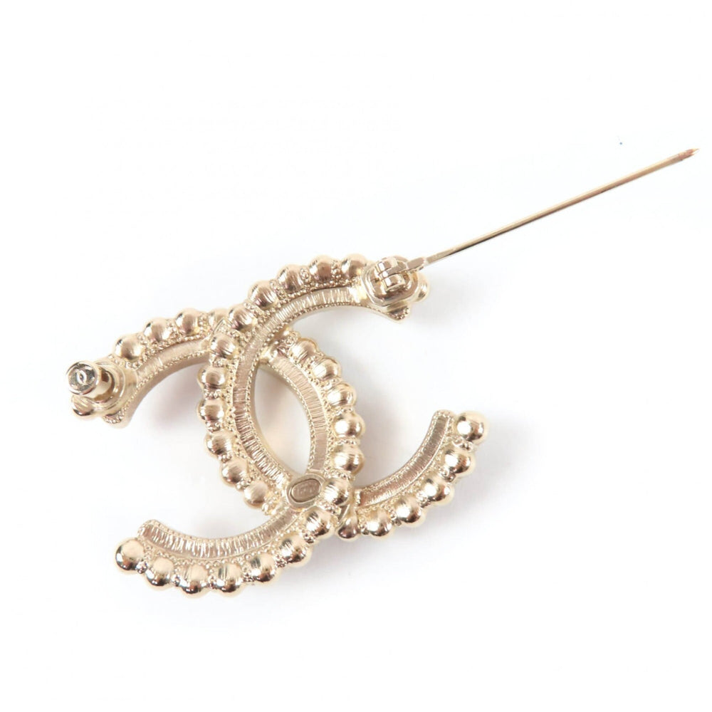 CHANEL A22B Coco Mark Brooch, 2022 Model, Large, Gold Tone, Black Stone, Clear Black, Comes with Box and Dust Bag, Made in Italy, Women's — Like New