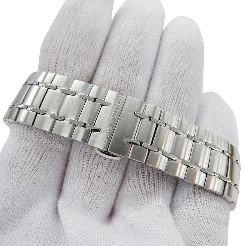 Louis Vuitton LOUIS VUITTON Women's Watch, Tambour Moon Dual Time, Quartz, Stainless Steel (QA104), Silver — Good