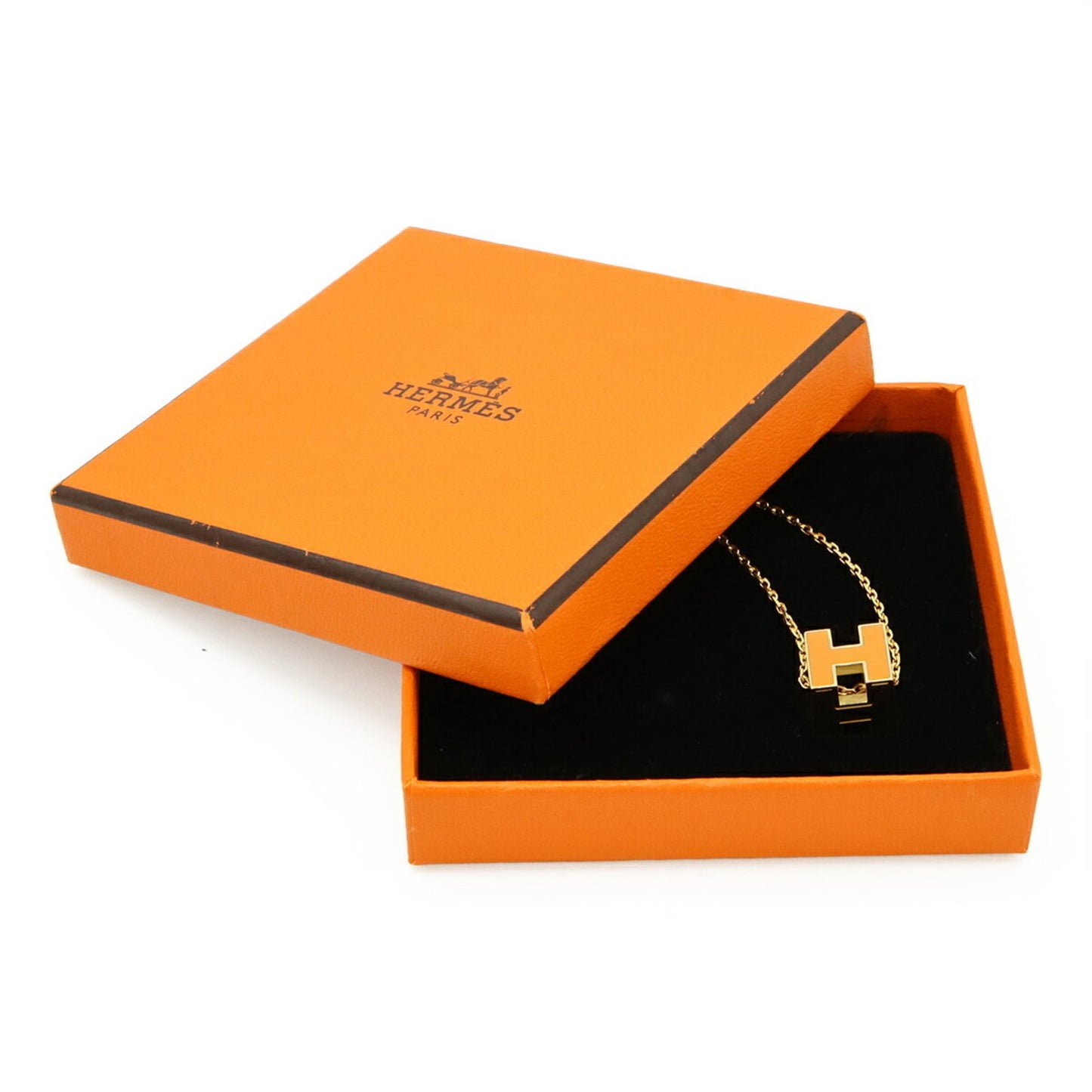 HERMES Hermès Carge d'Ache H Cube Necklace Choker Pendant Orange