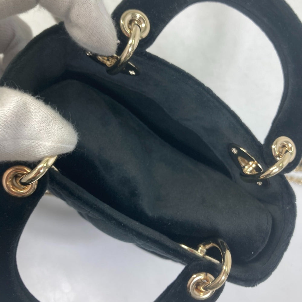 Christian Dior Dior Lady Chain Cannage Rhinestone Shoulder Bag Handbag Velour Leather Women's Black — New - Store Return