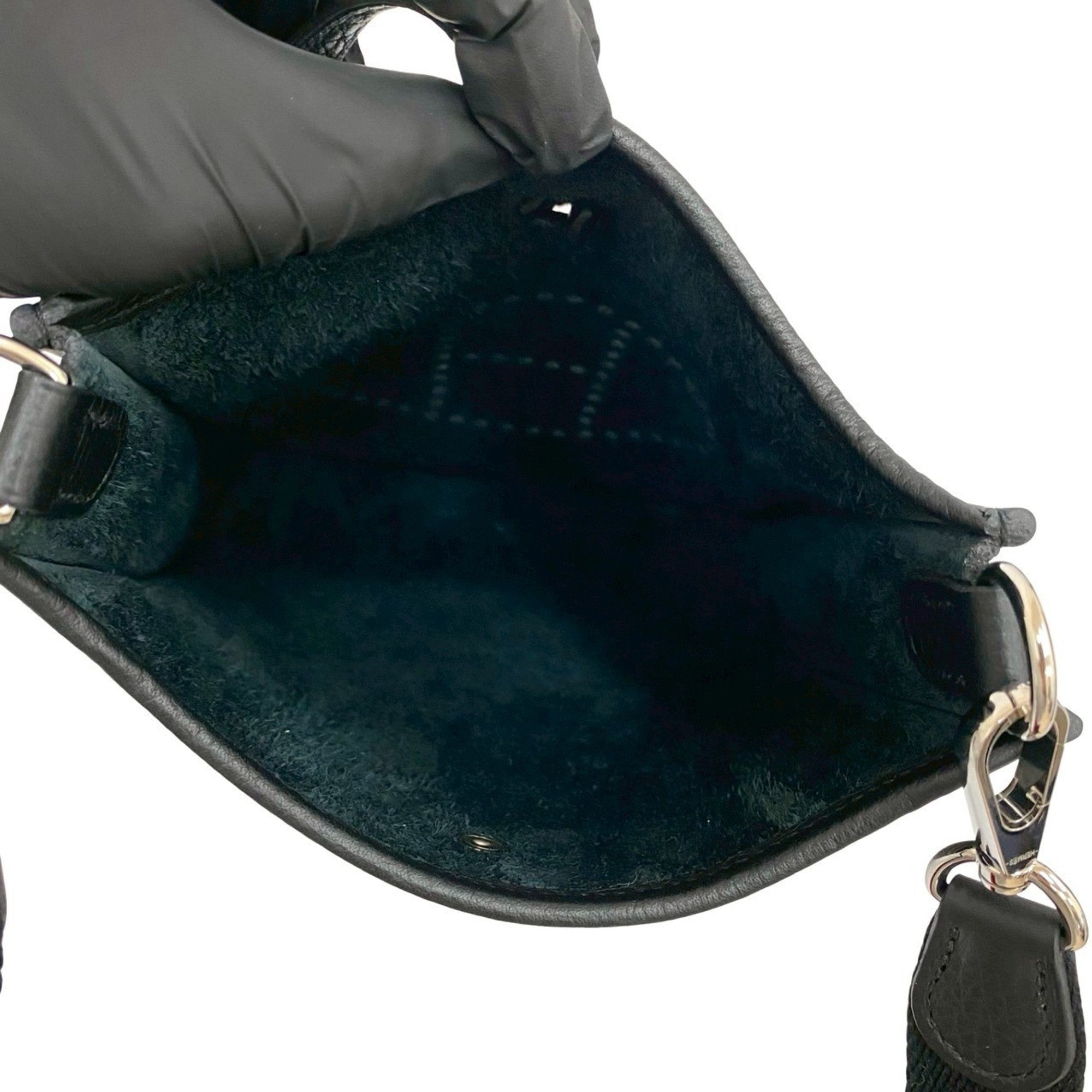 Unused U-stamped HERMES Evelyn TPM Taurillon Clemence Leather Mini Shoulder Bag in Black 64620 — Like New