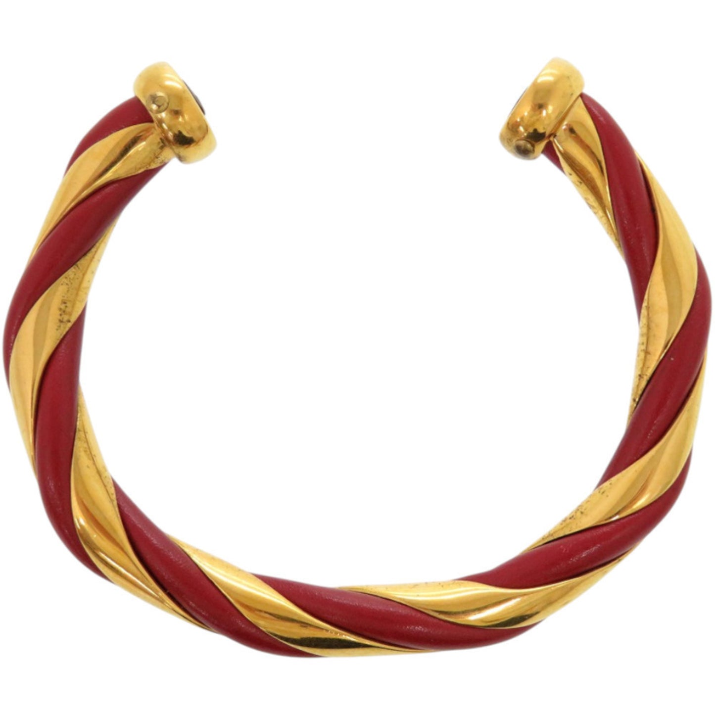 Hermes Twist Metal Leather Bangle, Red Gold Hardware, 0079 HERMES